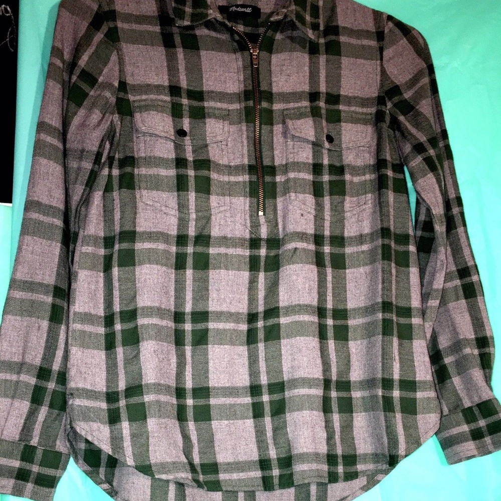 Madewell Gray Green Flannel Shirt Plaid Green SM